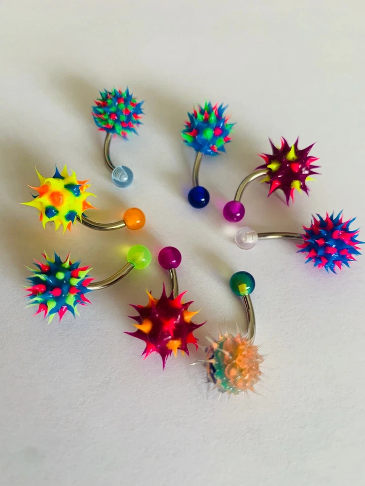 Ювелирные изделия из силиконового шара для пирсинга пупка с изогнутыми шипами - Изображение 2 из 4