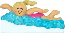 Learning to Swim Female Blonde  Personalized Christmas Tree Ornament