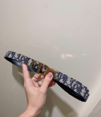 Women's, Ieather belt CD gold logo belt dark Blue