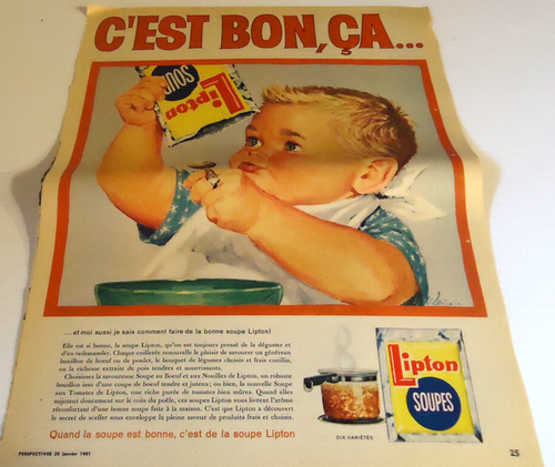 1961 LIPTON SOUP IS VERY GOOD LIKE THAT ORIGINAL AD IN FRENCH