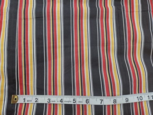 Vintage 1950s Cotton Black Yellow Red Striped Print Fabric 3 Yards Quilt Dress - Picture 3 of 5