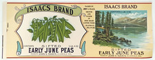 Antique 1920s Paper Crate Label Isaacs Brand Early June Peas Made In USA
