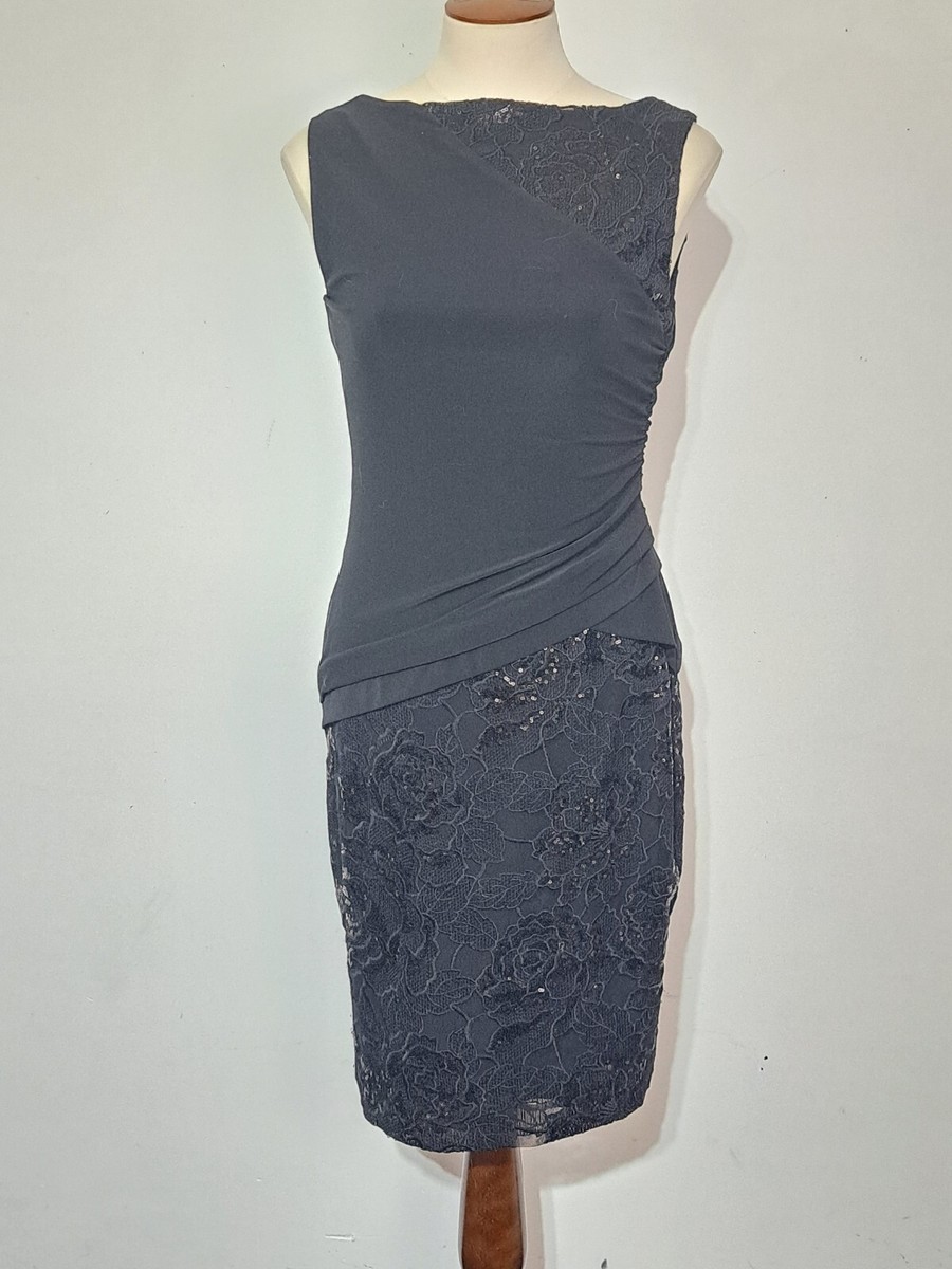 Lauren Ralph Lauren Sheath Dress Sz 6 Black Sequin Floral Lace Ruched Hourglass Lauren Ralph Lauren Sheath Dress Sz 6 Black Sequin Floral Lace Ruched Hourglass