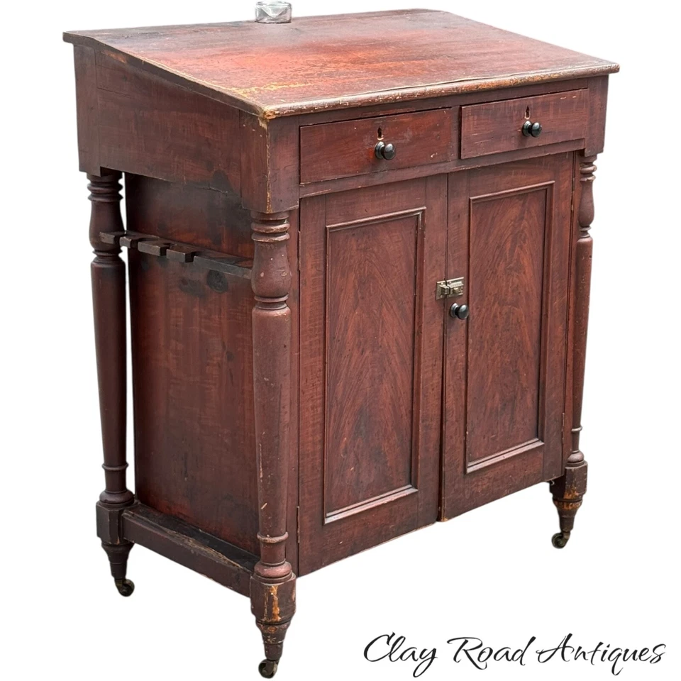 Pintura antigua decorada tienda de campo primitivo soporte mesa armario armario Foto 2 de 4