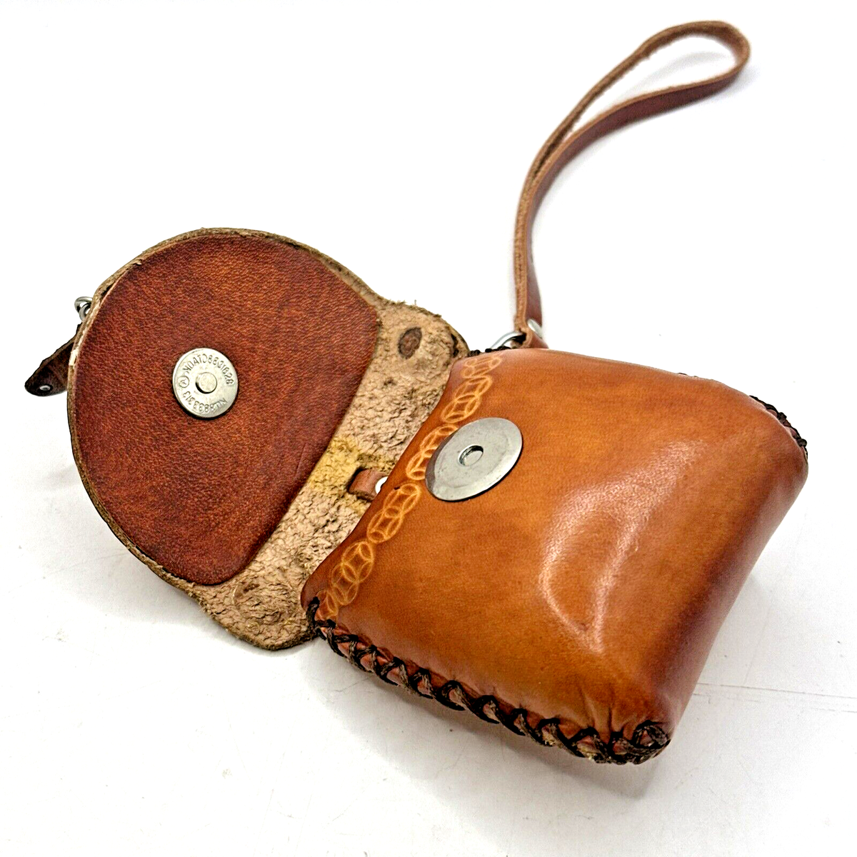 Handmade All Leather Cat & Fish Wallet Wristlet Keychain Change