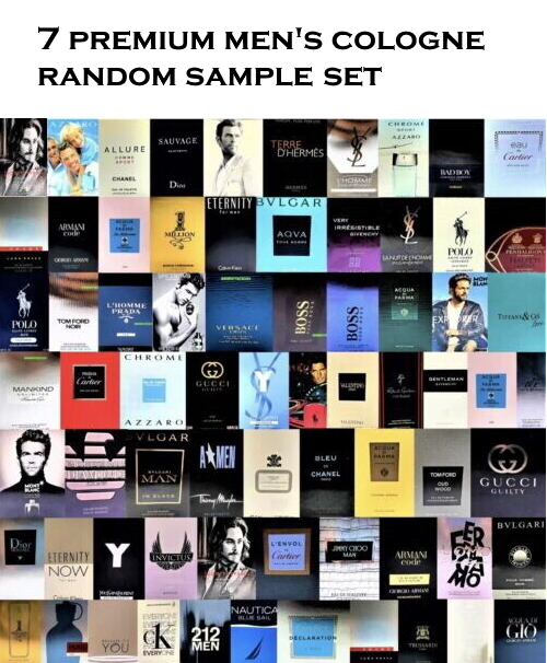 7 Premium Men’s Cologne Random Sample Set ARMANI VERSACE PRADA GUCCI etc.