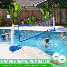 Swimming Pool Fun Volleyball Net Game Set Includes 2 Water Volleyballs and Pump