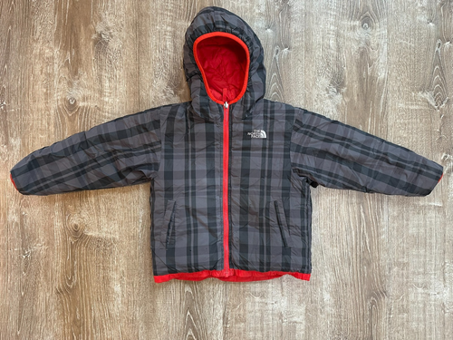 The North Face Boys (XS) Size 6, RED/GREY PLAID puffer down reversible jacket