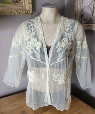 NWT April Cornell Romantic Sheer Embroidered Jacket Bed Coat XXS