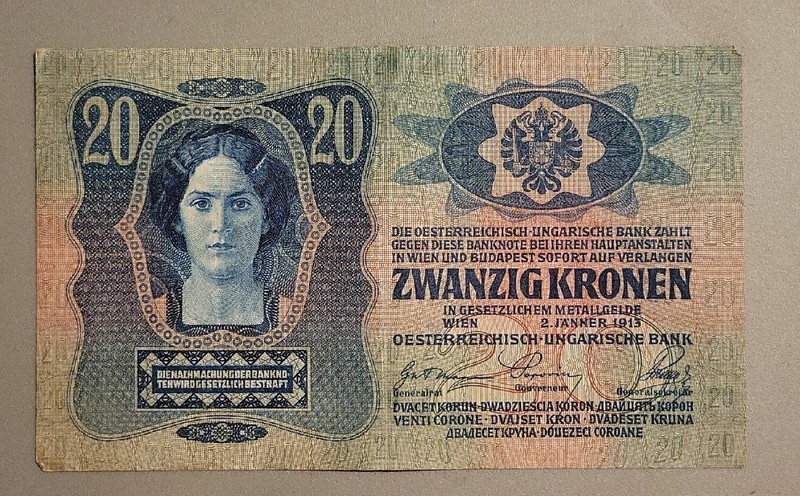 1913 AUSTRIA 20 Kronen banknote - Pick #13 - Solid VF+      stk#b