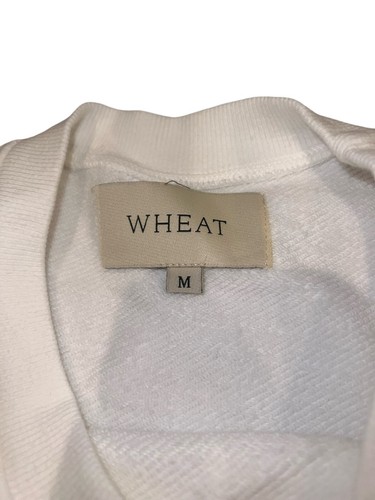 WHEAT Womens Crew Neck Pullover Sweatshirt Plain White Cut Out Raw Hem Medium - Picture 6 of 11