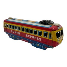 Vintage Tinplate Tin Toy Train SUPER EXPRESS Friction Litho Tram Engine Japan