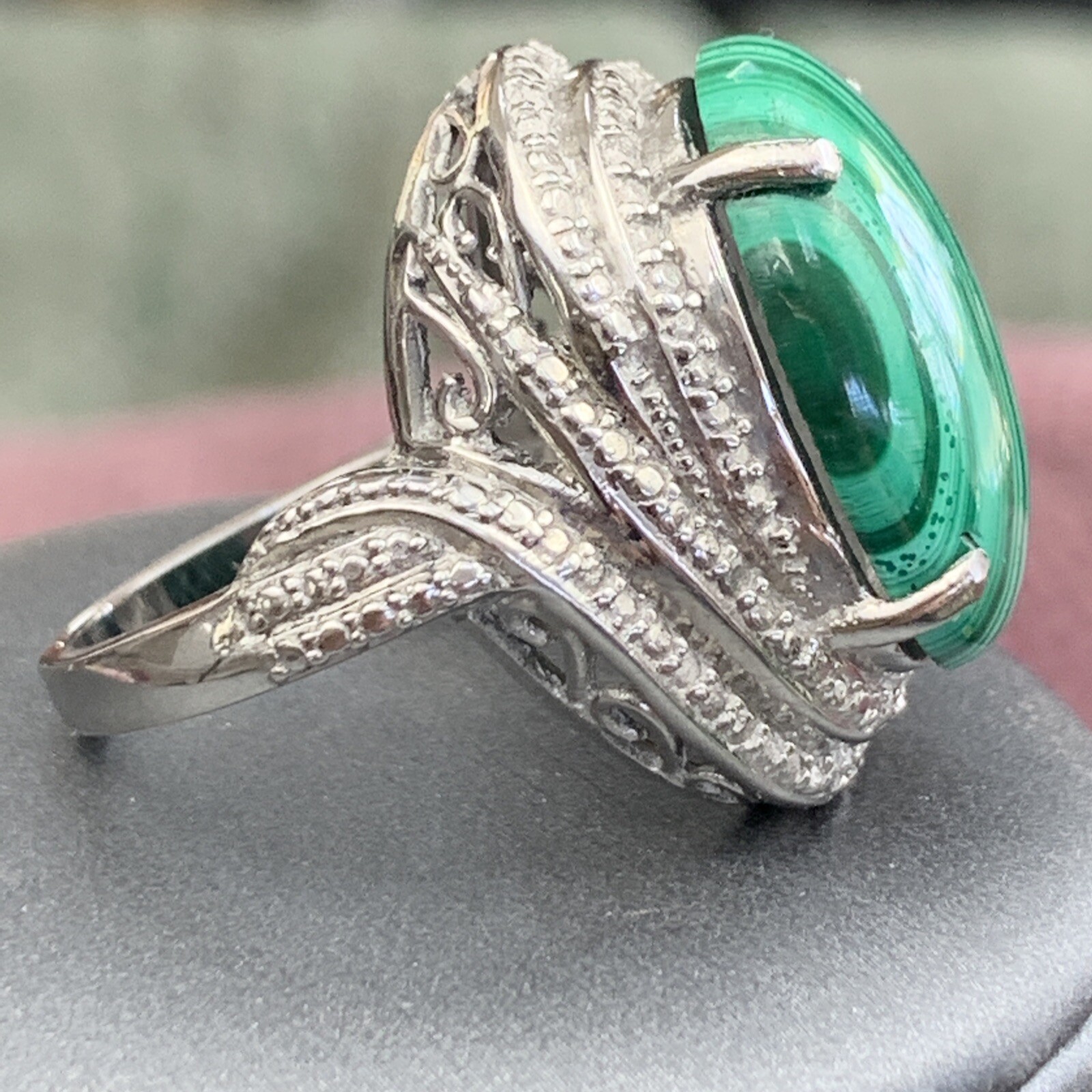 ￼large Malachite￼ Stone Cabochon￼Statement ring￼￼… - image 3