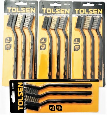 12 TOLSEN 7'' STAINLESS STEEL BRASS NYLON WIRE BRUSH TOOTH SCRATCH BRUSHES #32059