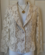 CABI CREAM FLORAL LACE COTTON BLEND 2 BUTTON LIGHTWEIGHT LINED L/S JACKET - 8