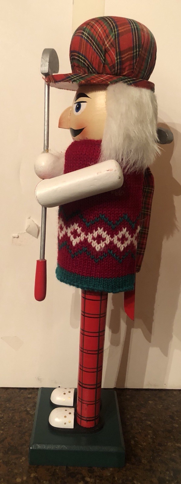 Nutcracker GOLFER Wooden Golf Clubs PLAID Outfit Hat 14” Christmas