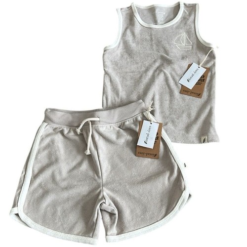 Easy Peasy NWT Sailboat Terrycloth Beige Tank & Shorts Matching Set Kids 4T