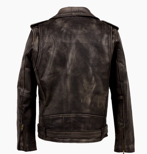 Men's Motorcycle Biker Genuine Buffalo Skin Leather jacket Brando Style Black image 14