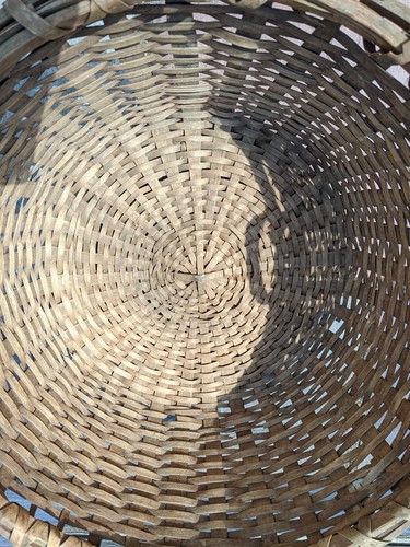 VTG Large Round Bent Wood Basket Woven Splint Handles Bushel Farm Primitive - Picture 7 of 18