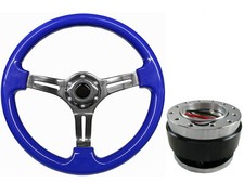 Blue Chrome TS Steering Wheel + Quick Release boss for RENAULT