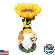 MUMTOP Garden Gnome Statue with Sunflower Birdbath Birdfeeder Outdoor Decor, 