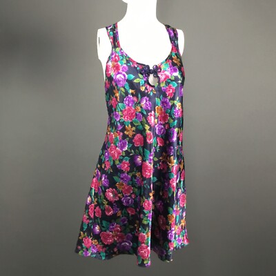 Vintage Adonna Slipdress Nighty Size L Short Night Gown Slinky Satin Made In USA
