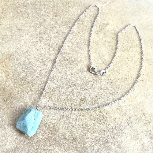 Amazonite Handmade Necklace, Natural Genuine Gemstone Wire Wrapped Silver Plated - Picture 4 of 5