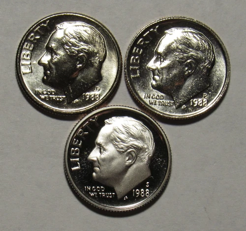 1988 P,D&S Roosevelt Dimes in BU and Proof condition