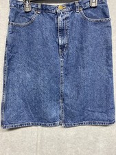 Vintage Eddie Bauer Womens Medium Wash Denim Front Slit A-line Skirt Size 12