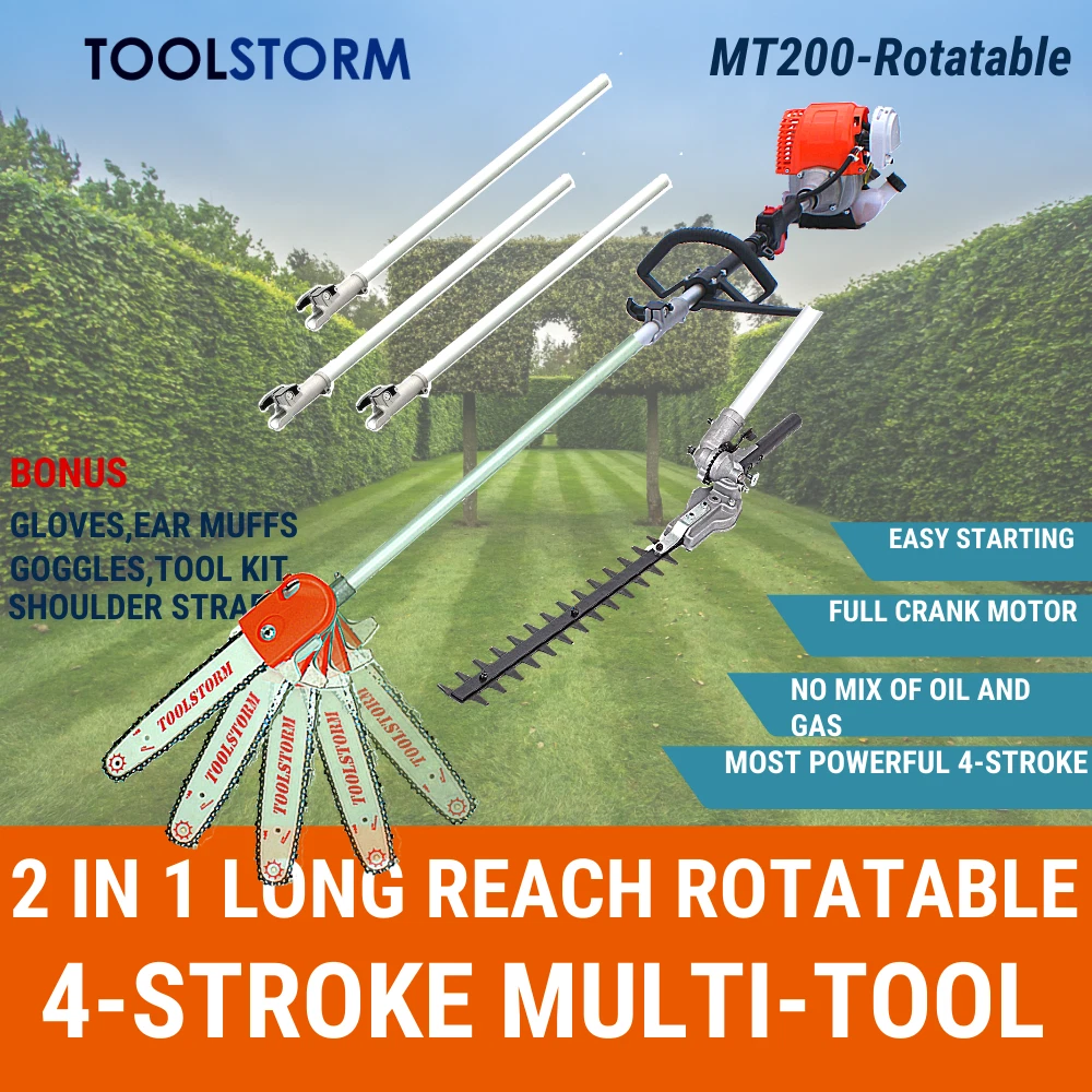 4 STROKE Long Reach Rotatable Pole Chainsaw Tree Pruner Hedge
