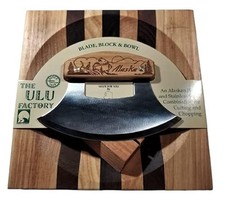 Ulu Knife and Chopping Bowl Board Set, Bear and Mountain, Made in Alaska