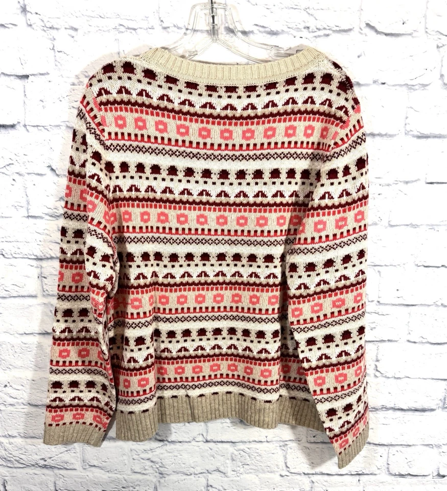 J. Женский свитер Crew XL Fair Isle нордическая шерстяная смесь бежевый/бордовый - Изображение 2 из 4