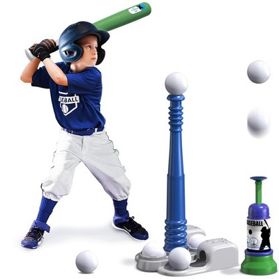 T Ball Set 2 in 1 Automatic Pitching Machine Adjustable Bat Blue Kids 3-5 5-8