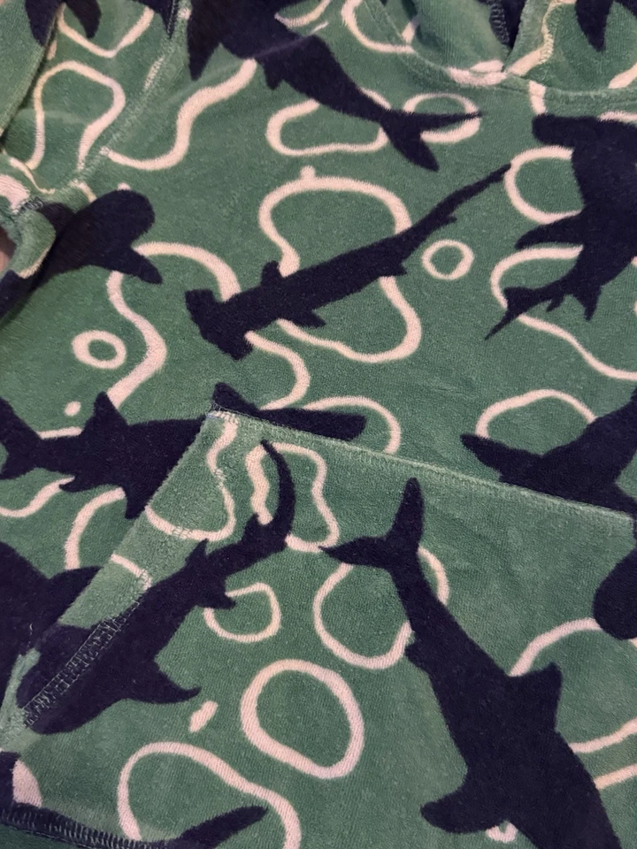 Mini Boden Toalla Sudadera con Capucha Niños 6/7 años Verde Estampado de Tiburón Capucha Cubrir Playa Foto 2 de 4