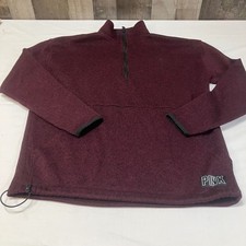 PINK Victoria's Secret Burgundy Quarter Zip Pullover Sweater XS Logo Drawstring