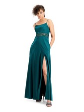 CITY STUDIO Womens Maxi Dress Green Spaghetti Strap Satin Gown Juniors 3