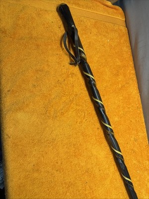 DWN2 - Vintage 41 L Twisted Walking Stick Hardwood Wooden Cane  W/Leather Strap