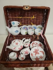 Disney Mixed Fairies  Flower Pattern Toy Porcelain Lg 18pc Mini Tea Set Basket