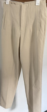 Women's Beige Flat Front Straight Leg Solid Dress Pants w/ Pockets L