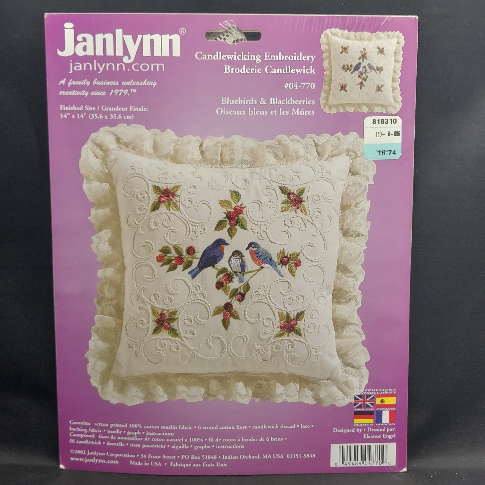 Janlynn Bluebirds & Blackberries Candlewick Embroidery, 14" 
