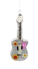 Kurt Adler Glass Guitar Ornament Silver