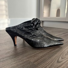 Khaite Rowan Knotted Crinkled Leather Black Heeled Mules 36.5 NEW Pointed Heels