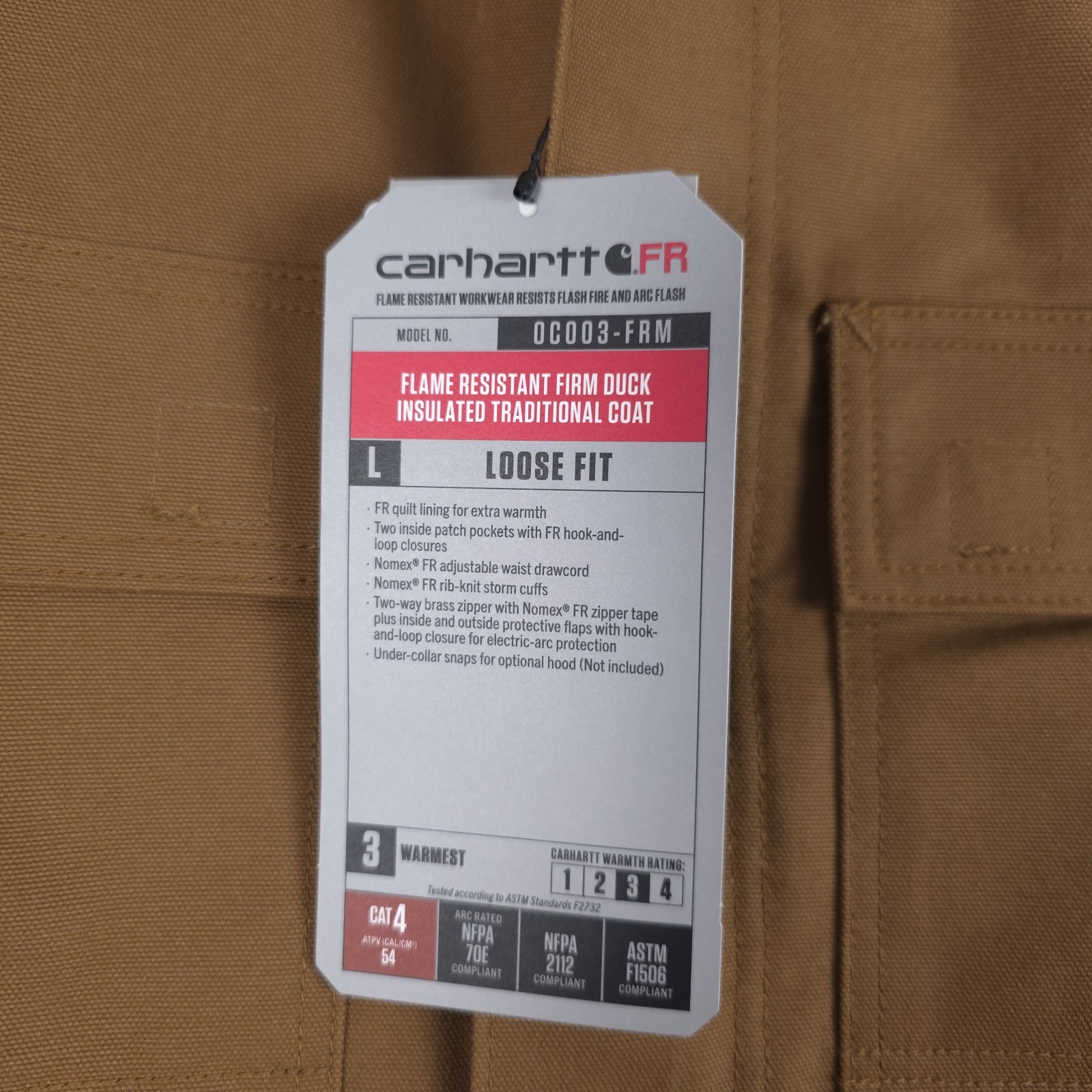 Carhartt FR Firm Duck Insulated Loose Fit Coat Mens 2XL Brown Canvas 0C0003-FRM image 4