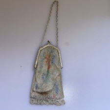 ANTIQUE Cerca 1920 SILVER SOLDERED CHAIN MESH PURSE W/FRINGE Made In Germany