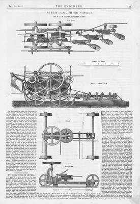 FISKEN of Leeds Steam Ploughing Tackle Antique Engineering Print 1881