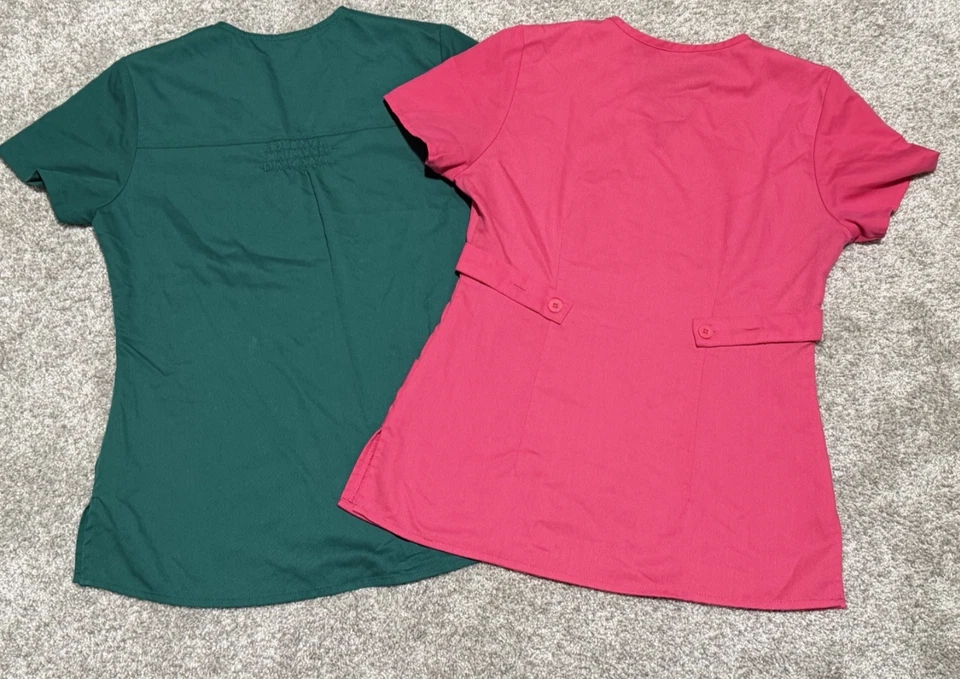 Gray's Anatomy Womens X-Small Scrub Top Pink & Green Tailored By Barco Lot of 2 - Image 2 of 4