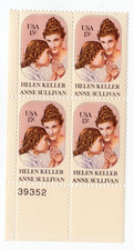 Scott #1824 Helen Keller Anne Sullivan Plate Block of 4 Stamps - MNH P#39352 LL