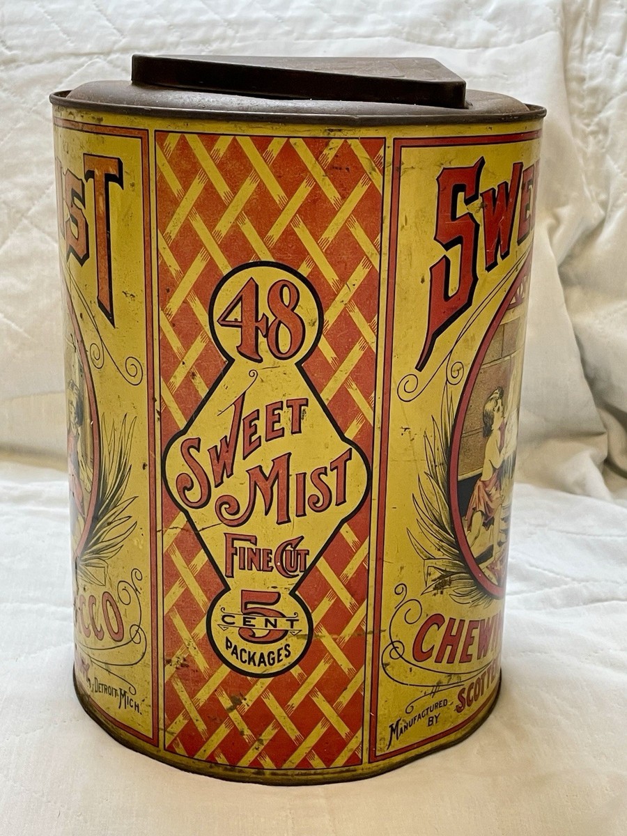 sweet mist tobacco tin Rare Sweet Mist Store Bin Chewing Tobacco Canister tin SCOTTEN DILLON  COMPANY