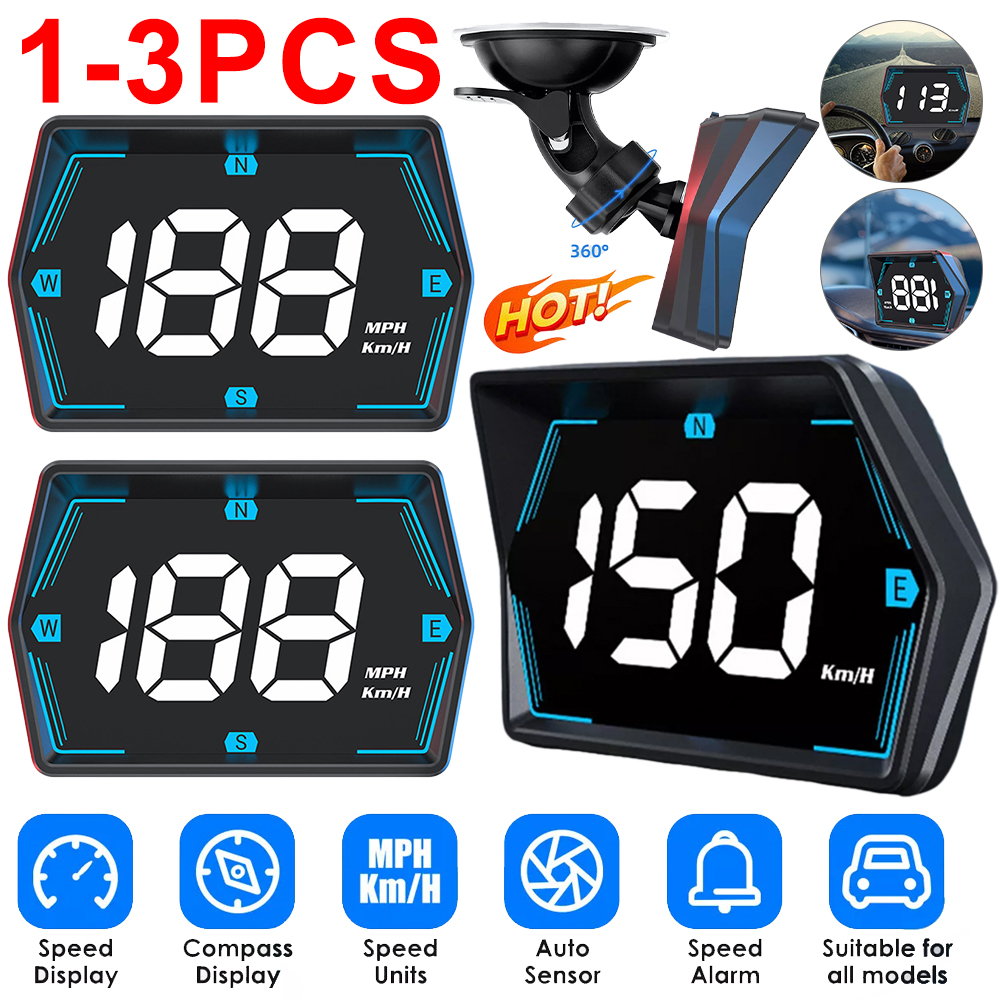 Car HUD GPS Speedometer with MPH Compass & Overspeed Alarm