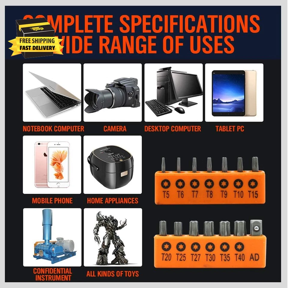 14-Piece Tamper Resistant Star Bits, S2 Alloy Steel, T5 - T40 Security Torx Bit  - Image 3 of 4